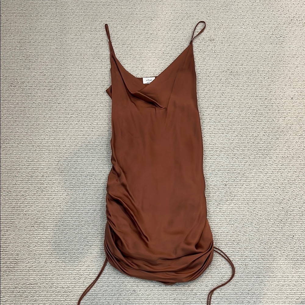 Aritzia Wilfred Brown Satin Slip Dress